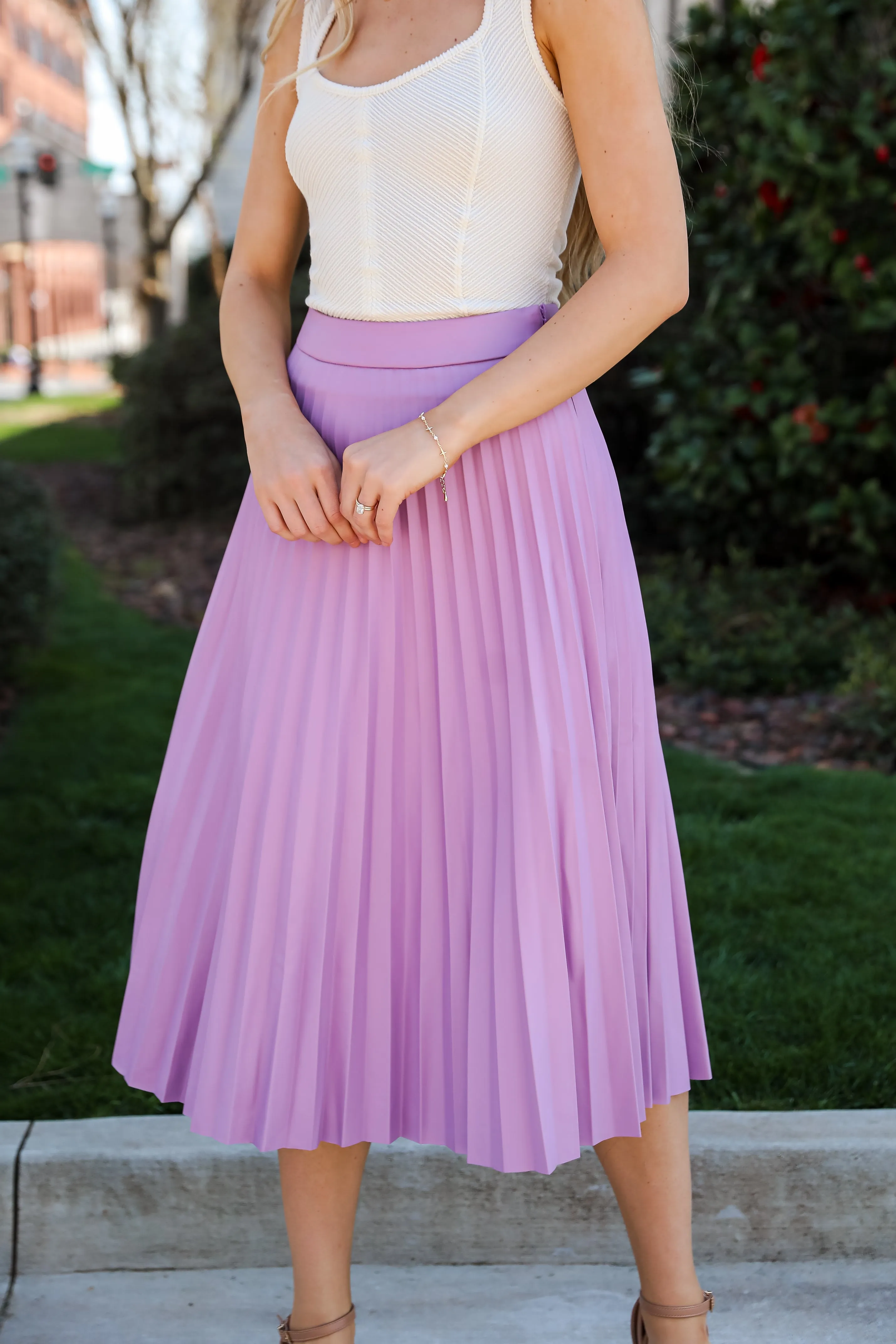 FINAL SALE - Trendy Ease Lavender Leather Pleated Midi Skirt