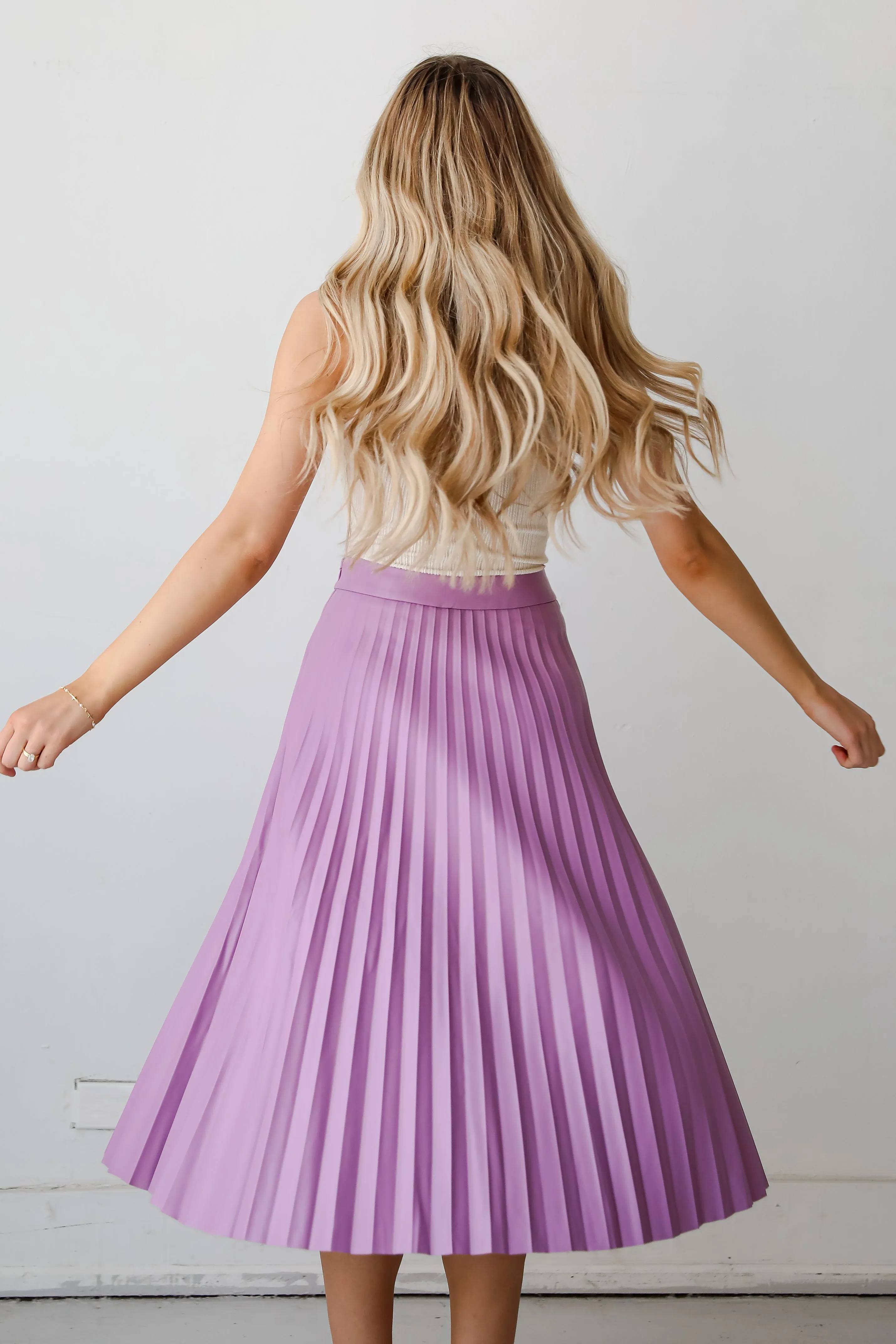 FINAL SALE - Trendy Ease Lavender Leather Pleated Midi Skirt