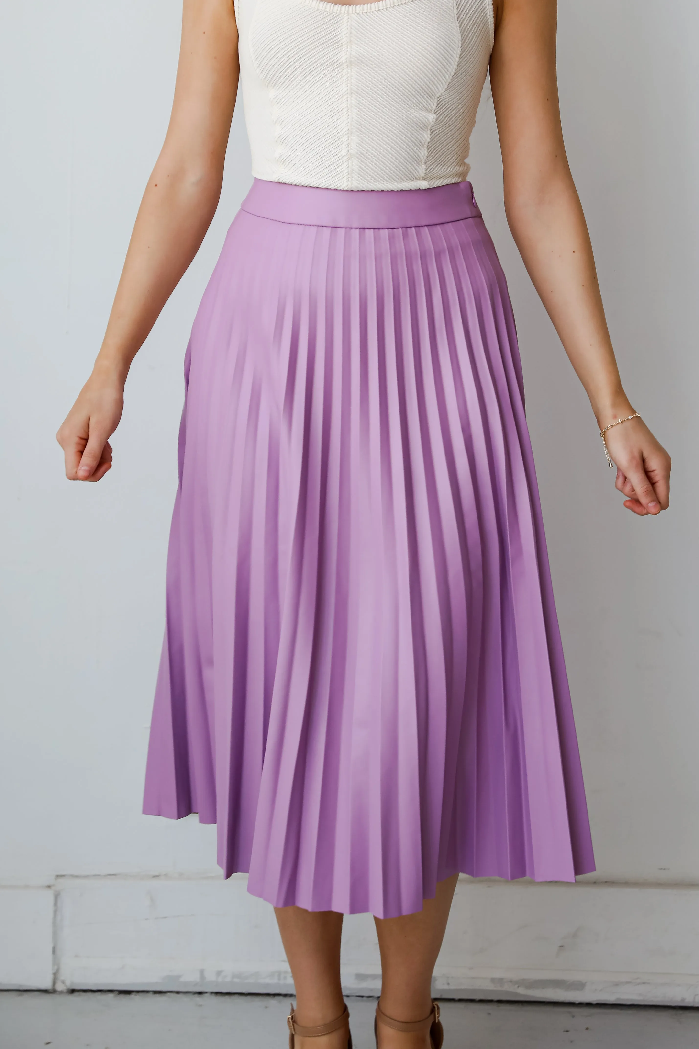 FINAL SALE - Trendy Ease Lavender Leather Pleated Midi Skirt