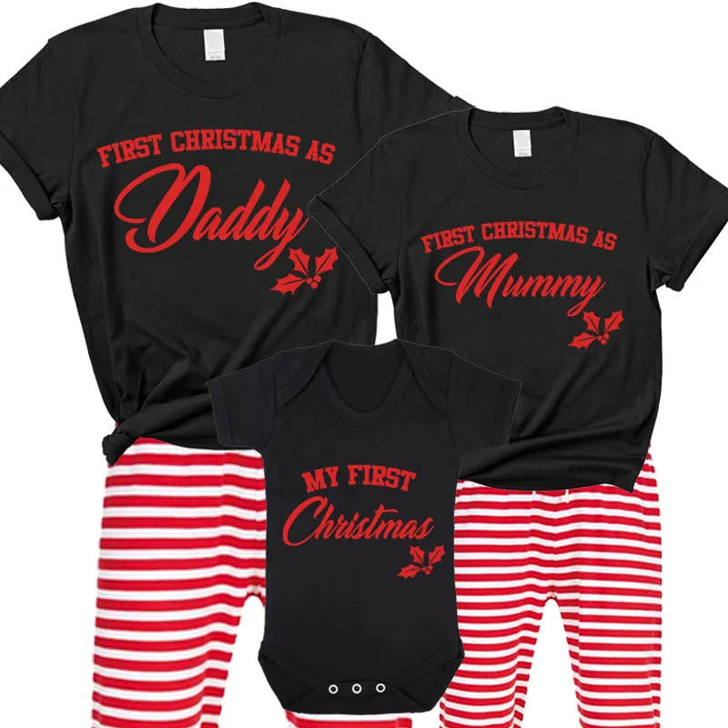 First Family Christmas Matching North Pole Red Stripe Pyjama & Bodysuits