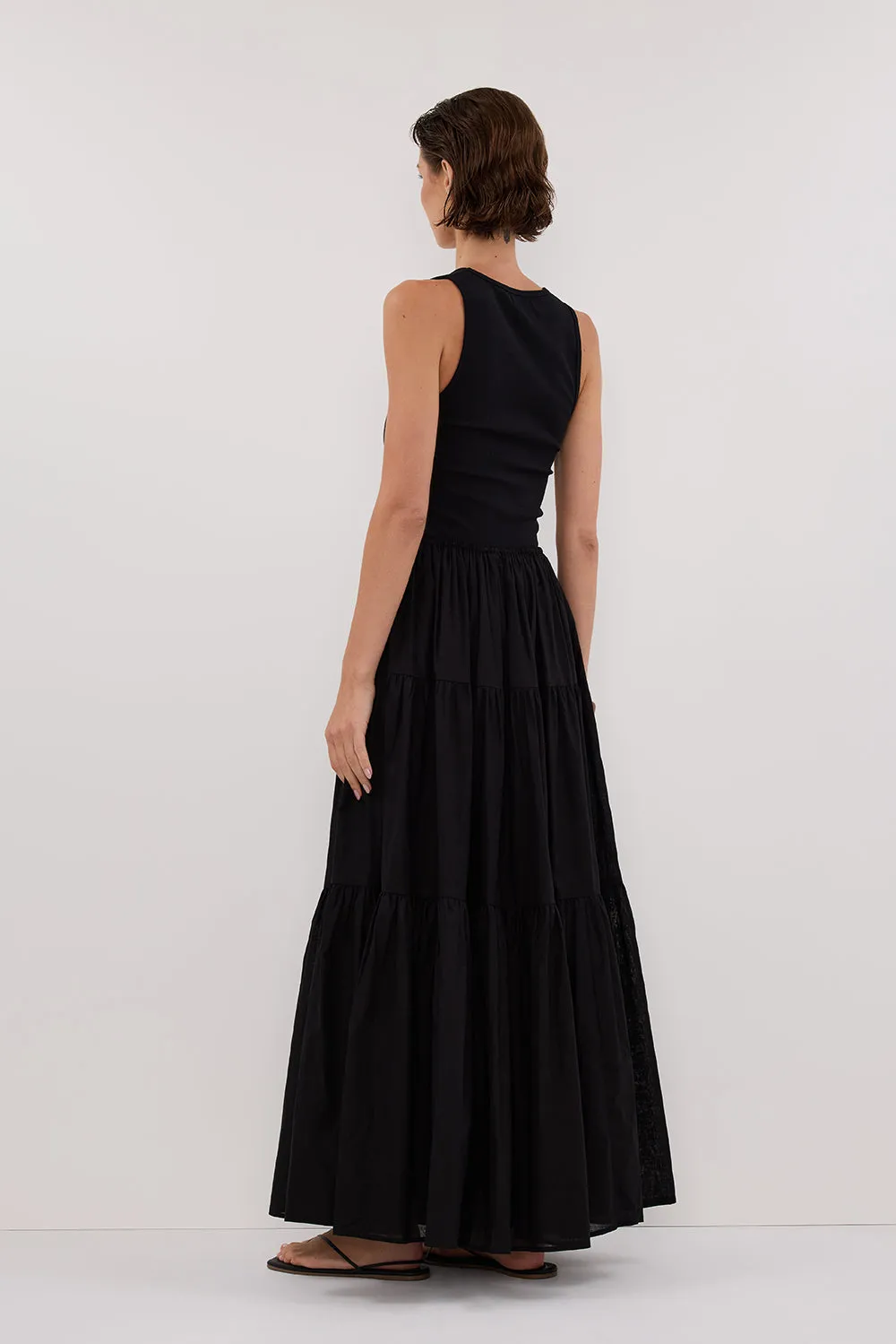 FLETCHER BLACK TIRERED MAXI SKIRT