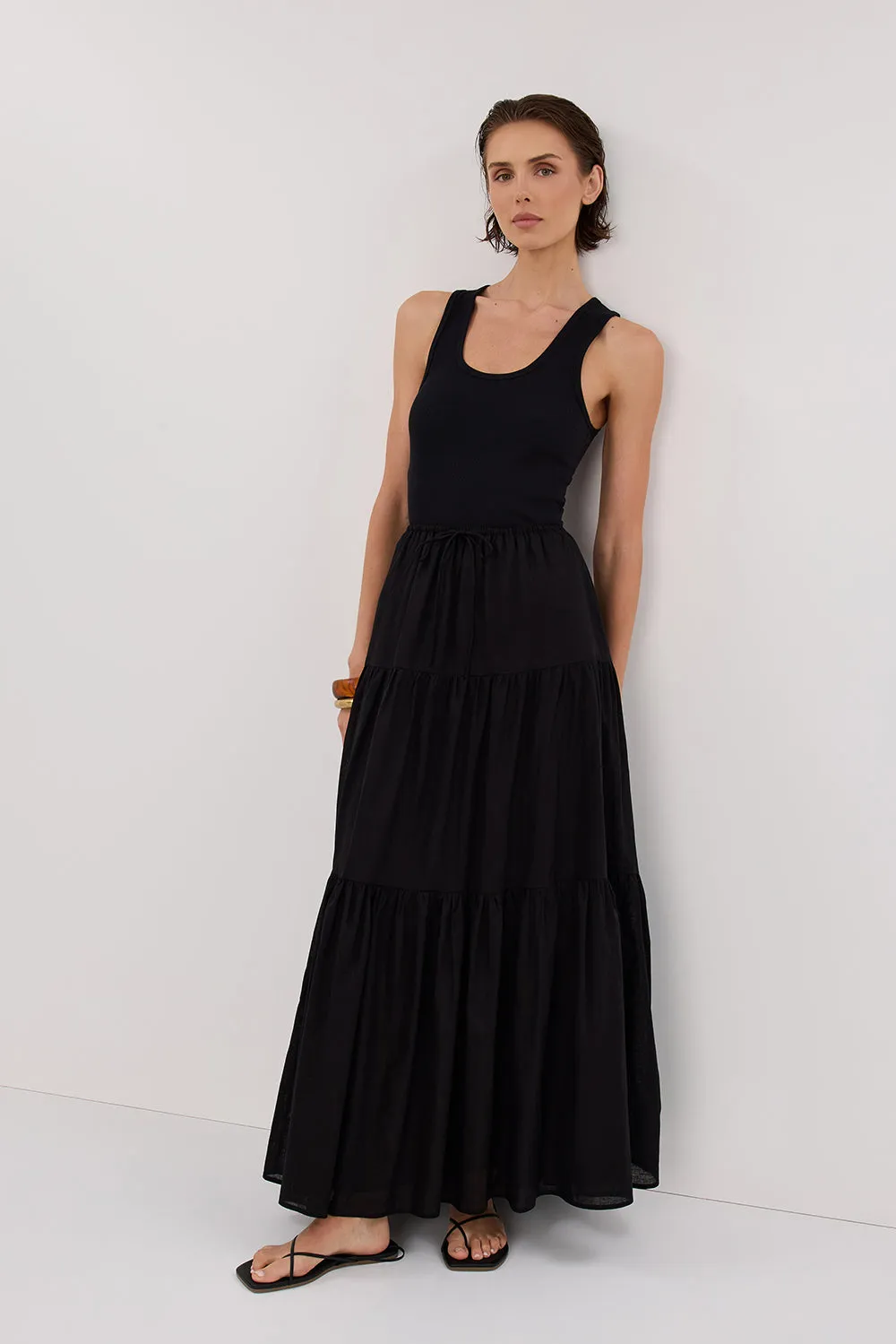 FLETCHER BLACK TIRERED MAXI SKIRT