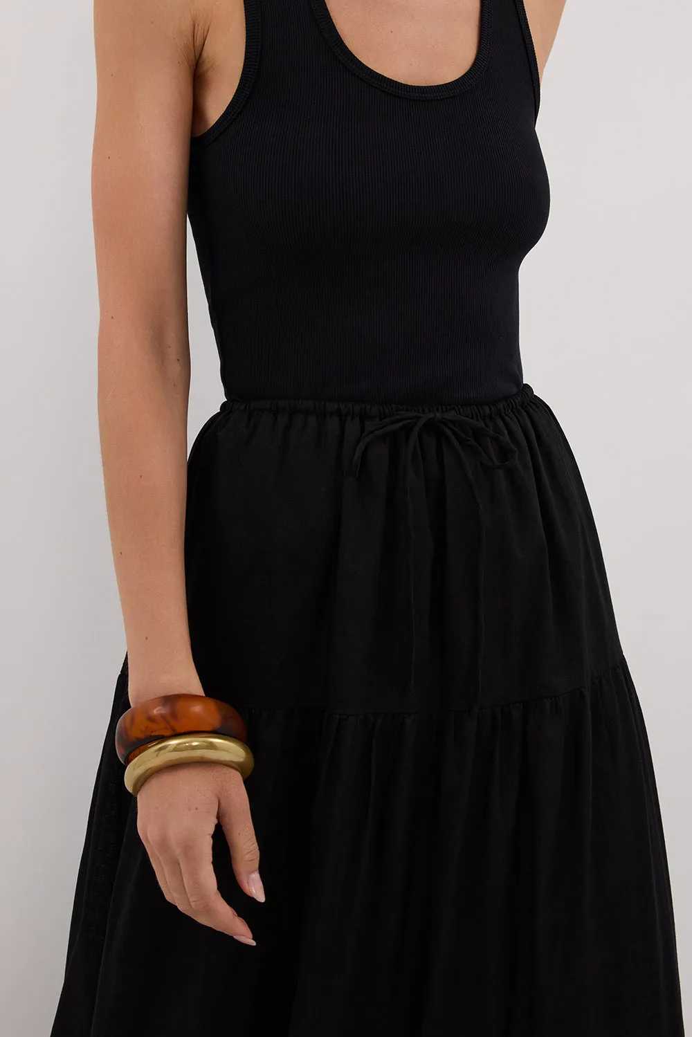 FLETCHER BLACK TIRERED MAXI SKIRT