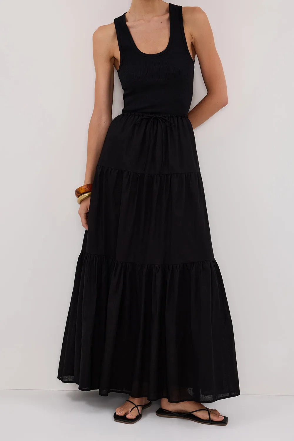 FLETCHER BLACK TIRERED MAXI SKIRT