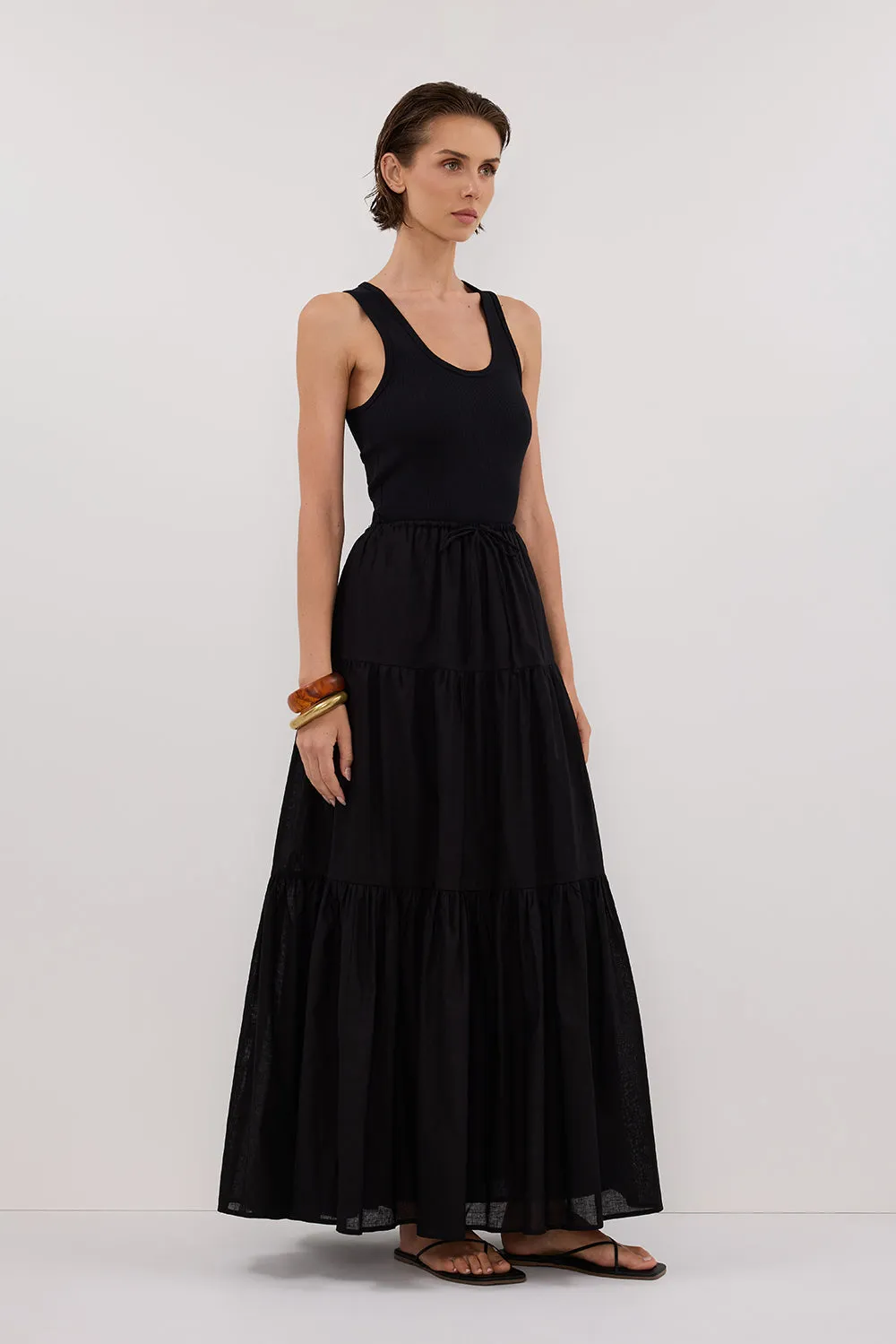 FLETCHER BLACK TIRERED MAXI SKIRT