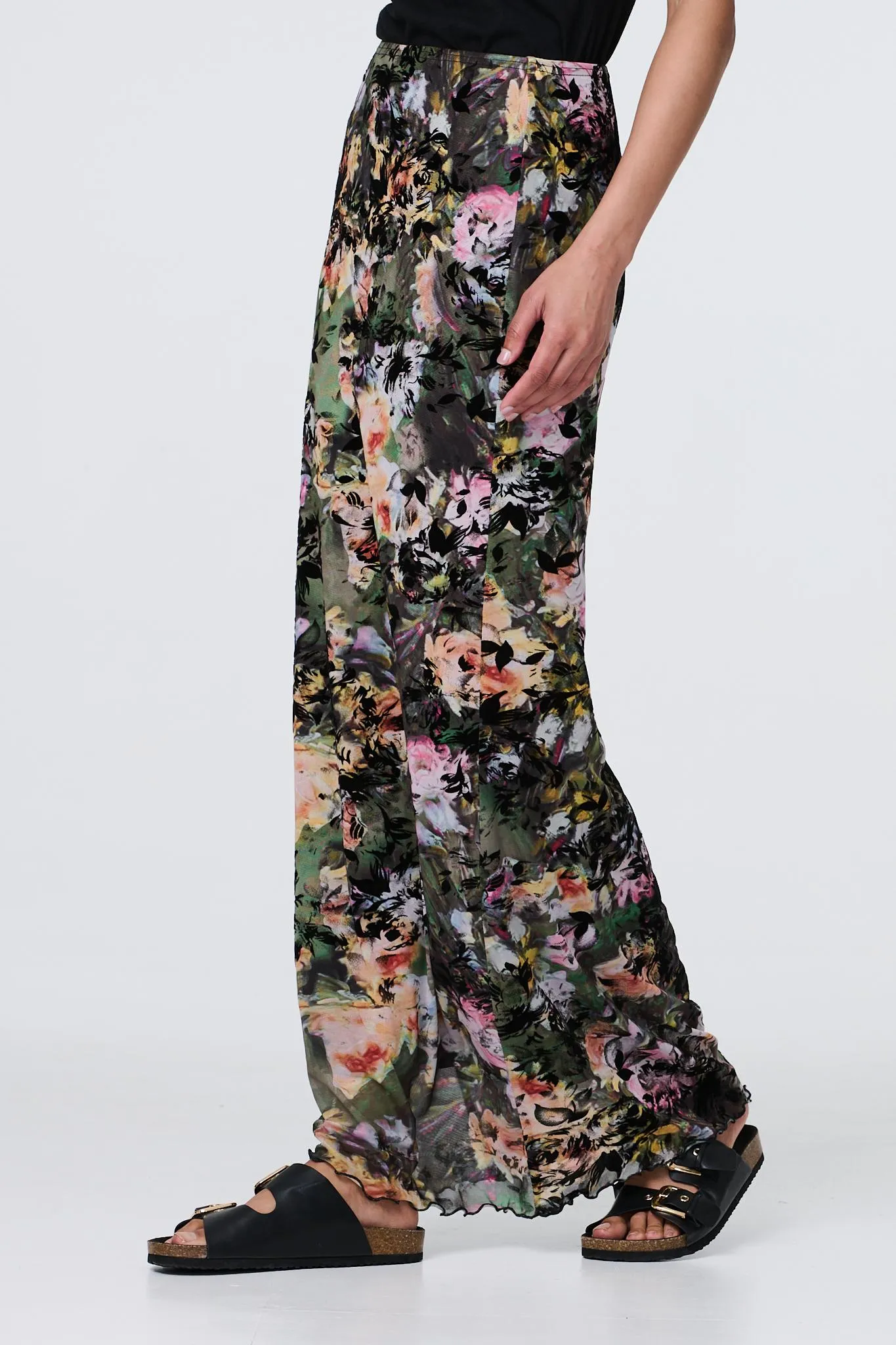 Floral Mesh High Waist Straight Maxi Skirt