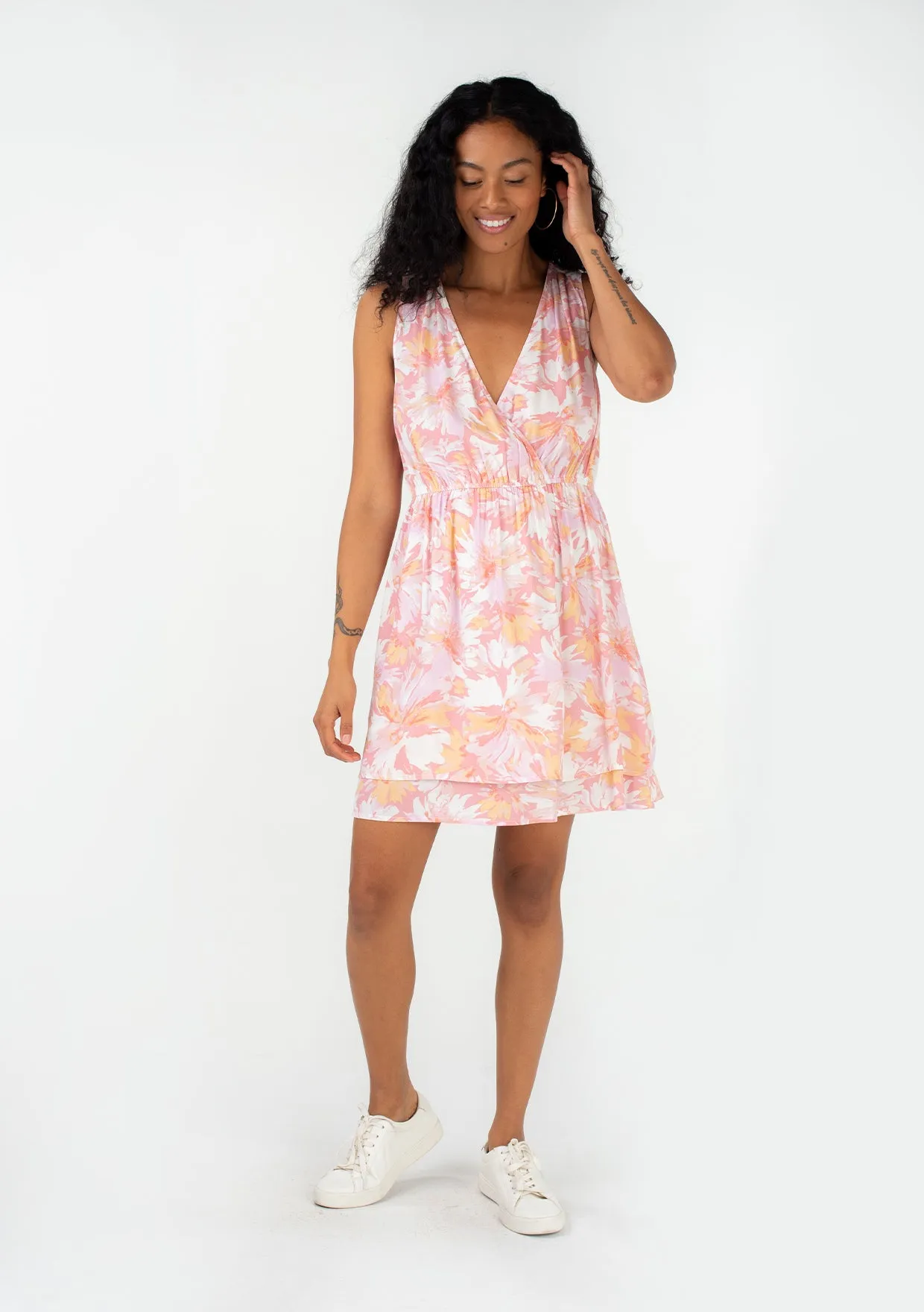 Floral Sleeveless Surplice Layered Mini Dress