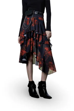 Flowy Punk Rave High-Low Floral Layered Skirt