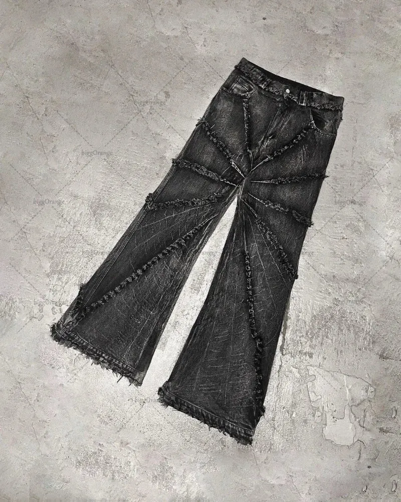 Flytonn-Men Fall Outfits Outwear Streetwear y2k 90s Fashion Y2K Punk Black American Street Rock Retro High Waist Oversized Jeans Men 2023 New Raw Edge Washed Straight Wide Leg Trousers Men