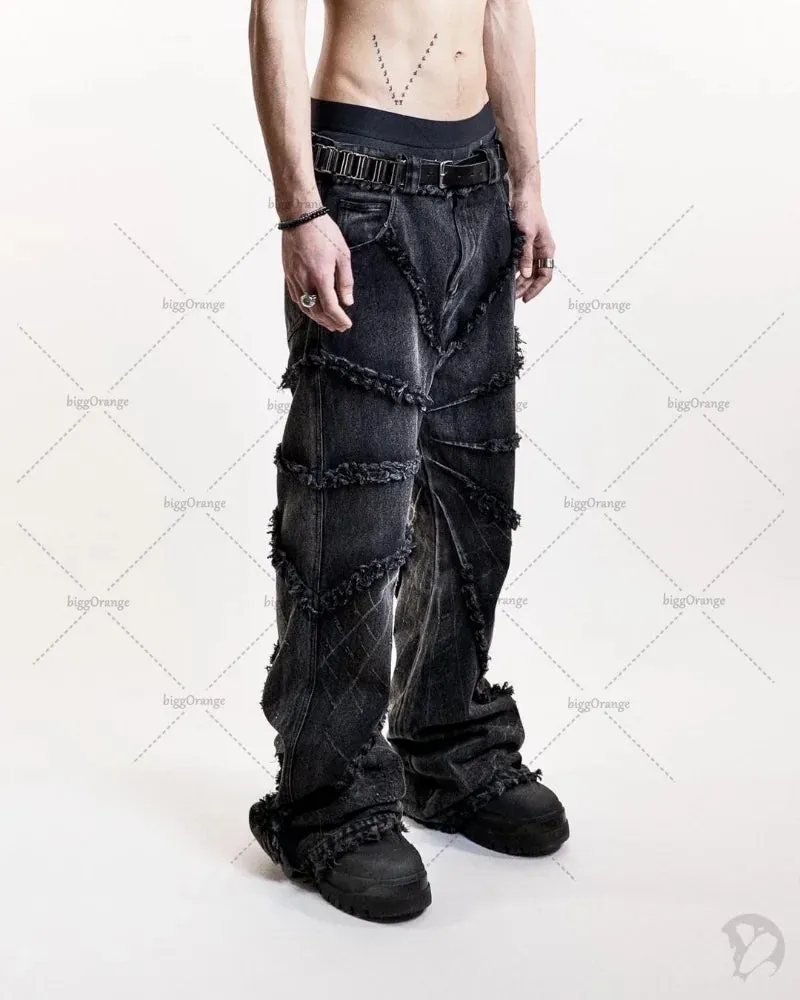 Flytonn-Men Fall Outfits Outwear Streetwear y2k 90s Fashion Y2K Punk Black American Street Rock Retro High Waist Oversized Jeans Men 2023 New Raw Edge Washed Straight Wide Leg Trousers Men