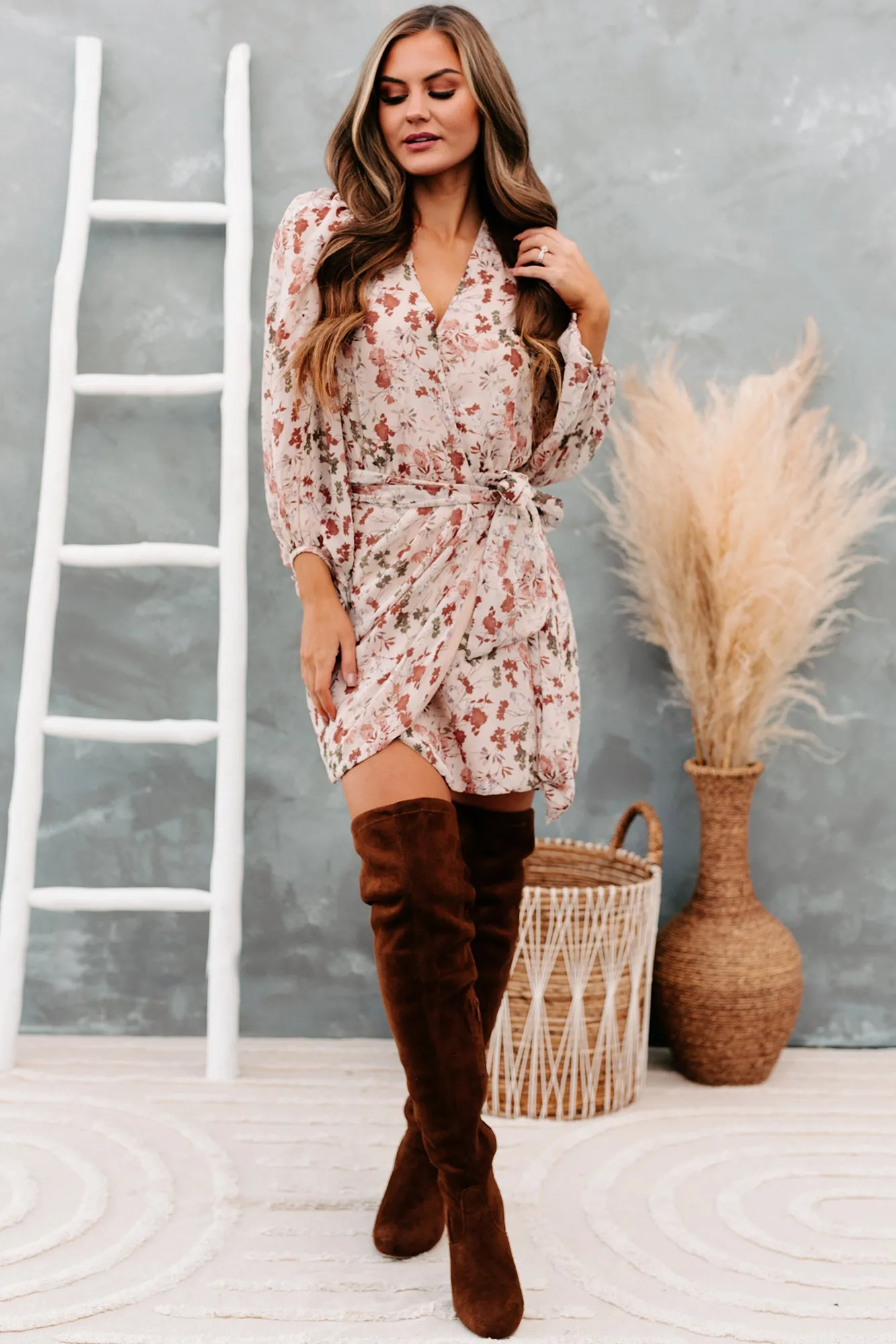 Forever In Bloom Floral Wrap Dress (Natural/Multi)