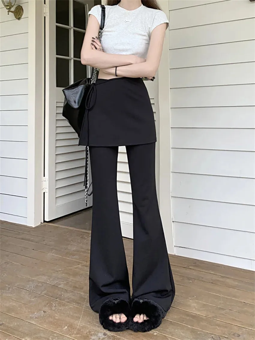 Girlary Black High Waist Slim Mopping Pants Women Minimalist Chic New 2024 Summer Office Lady Streetwear Casual Flare Trousers