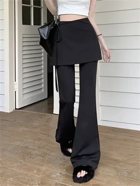 Girlary Black High Waist Slim Mopping Pants Women Minimalist Chic New 2024 Summer Office Lady Streetwear Casual Flare Trousers