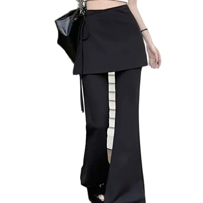 Girlary Black High Waist Slim Mopping Pants Women Minimalist Chic New 2024 Summer Office Lady Streetwear Casual Flare Trousers