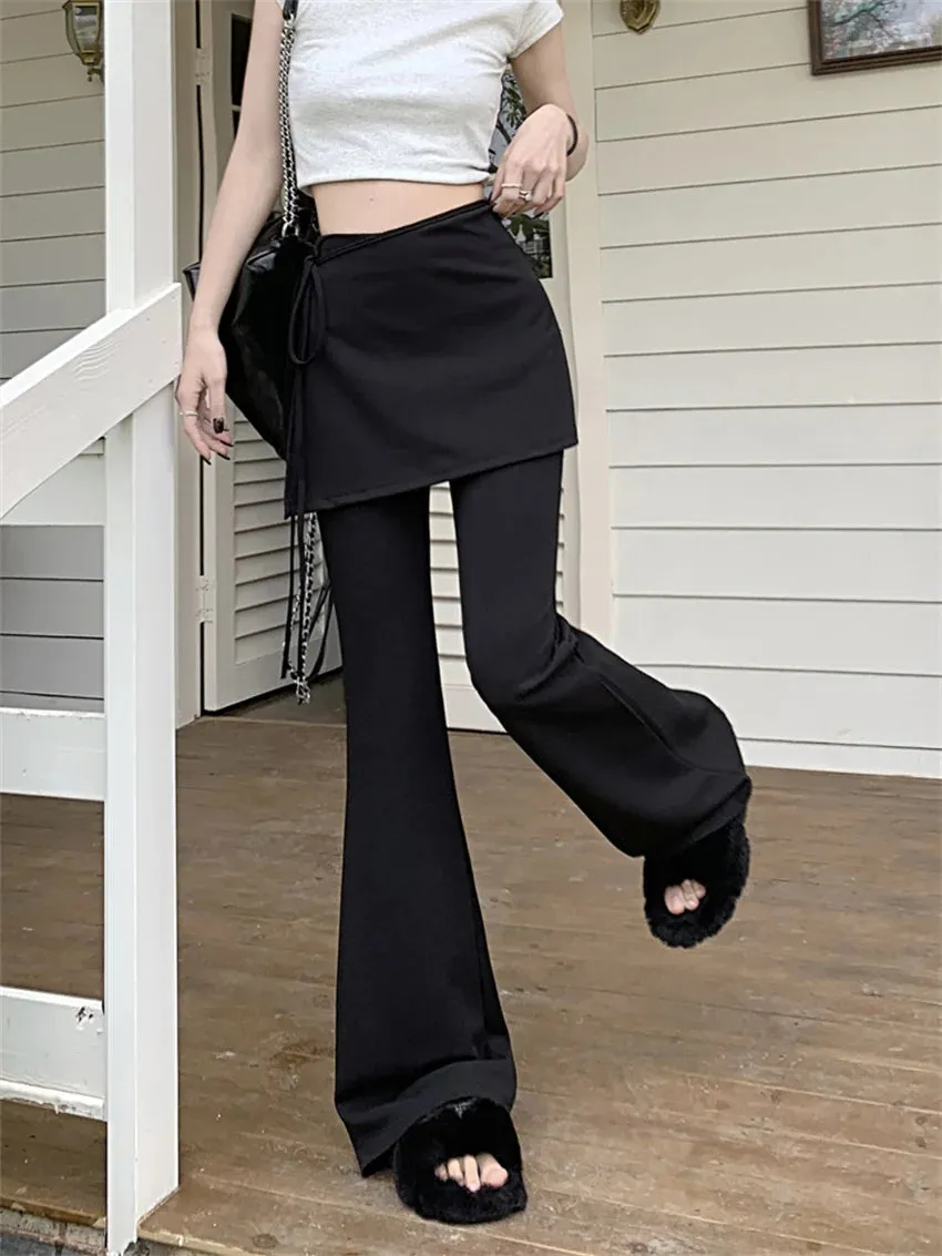 Girlary Black High Waist Slim Mopping Pants Women Minimalist Chic New 2024 Summer Office Lady Streetwear Casual Flare Trousers