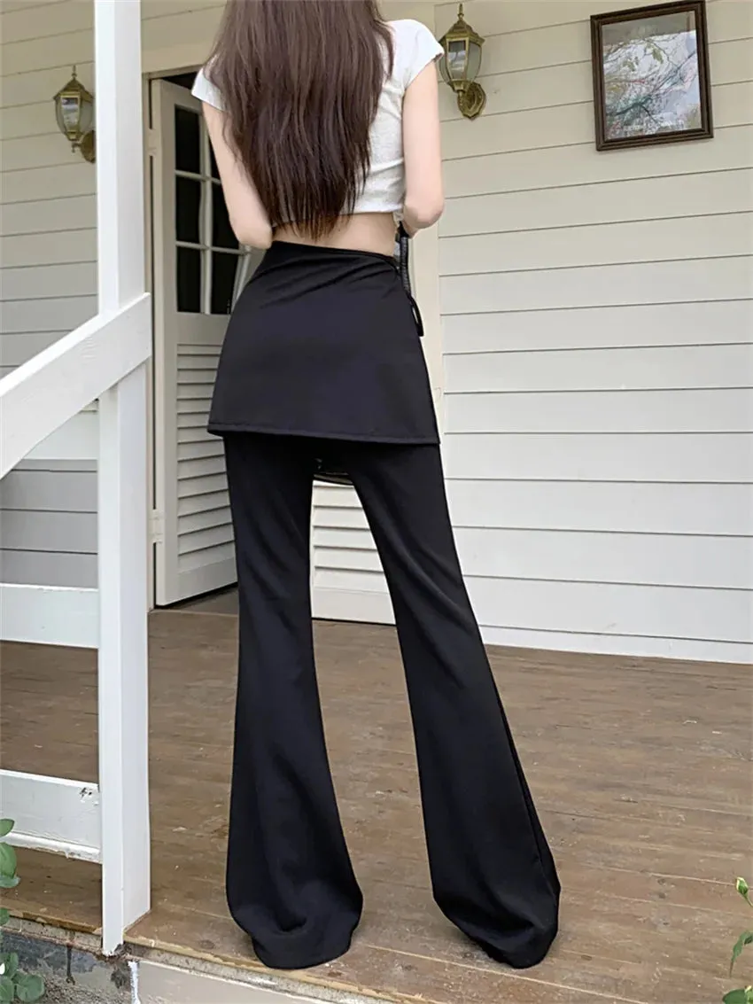 Girlary Black High Waist Slim Mopping Pants Women Minimalist Chic New 2024 Summer Office Lady Streetwear Casual Flare Trousers