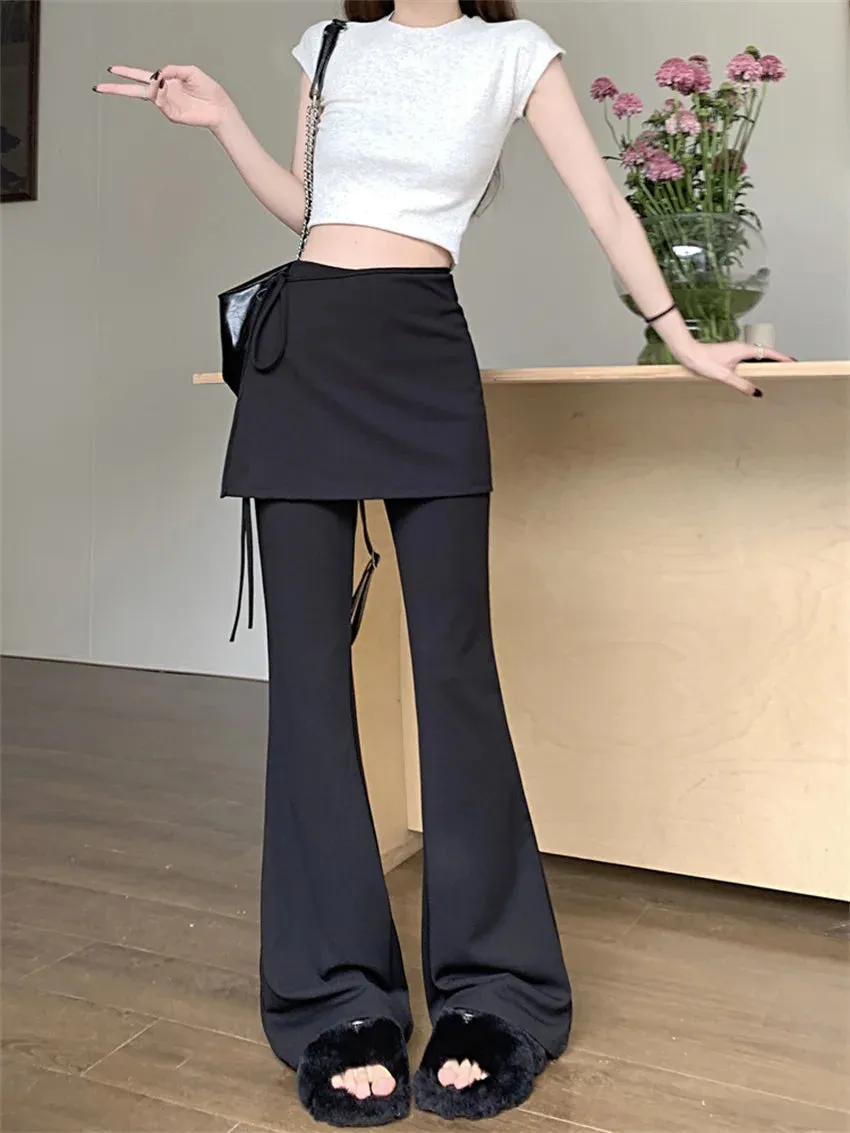 Girlary Black High Waist Slim Mopping Pants Women Minimalist Chic New 2024 Summer Office Lady Streetwear Casual Flare Trousers