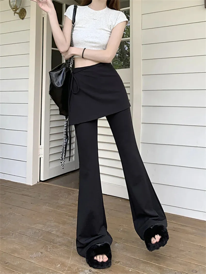 Girlary Black High Waist Slim Mopping Pants Women Minimalist Chic New 2024 Summer Office Lady Streetwear Casual Flare Trousers