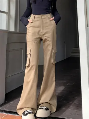 Girlary Retro Flare Trousers Chic Women Wide Leg All Match Casual Minimalist Winter 2024 Loose High Waist Slim Daily Streetwear