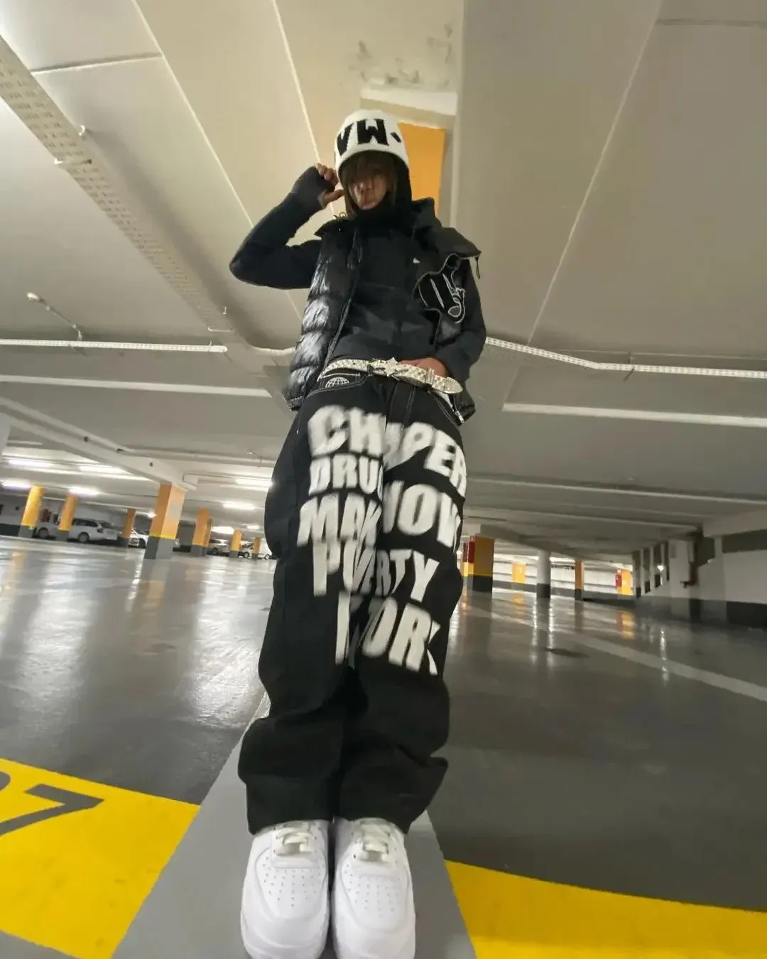 Girlary Trend Y2k Jeans New Hip Hop Letter Printed Black Pants Men Women Fashion Punk Loose Straight Wide Leg Trousers Streetwear