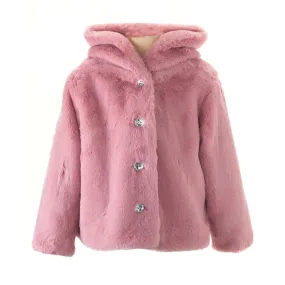 Girls Pink Faux Fur Coat