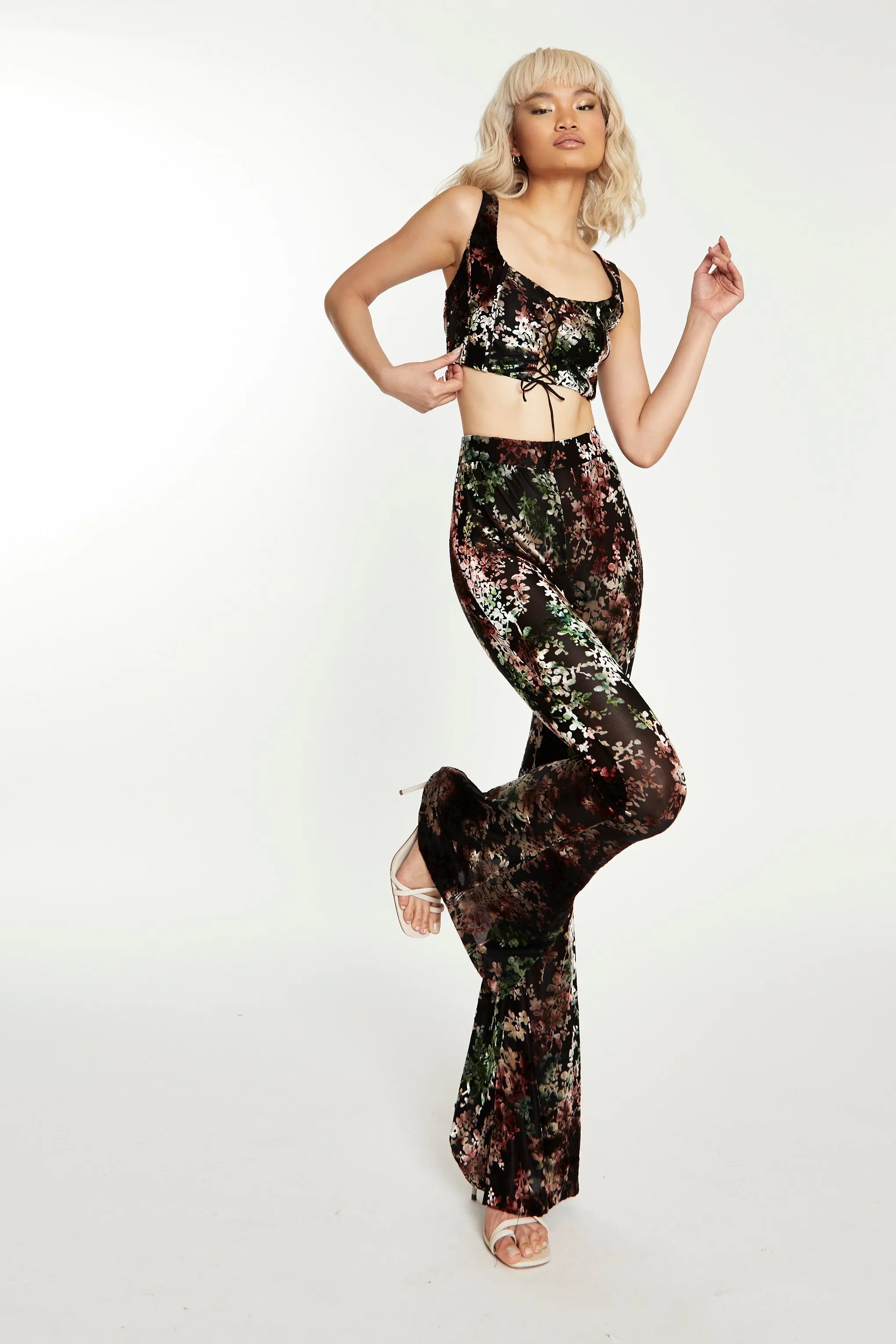 Glamorous Black Multi Devore Flared Trousers