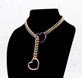 Gold and Purple & Pink Heart Slip Chain Collar