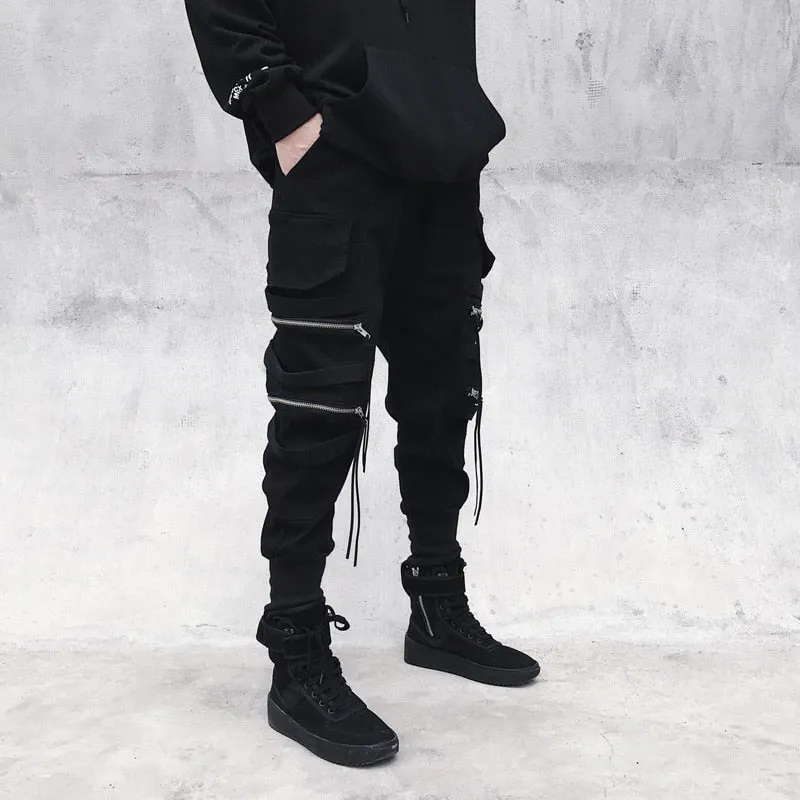 Harajuku Streetwear Joggers Pants Men Fashion Autumn Pencil Pants Hip Hop Elastic Waist Ribbon Trousers Male GY81