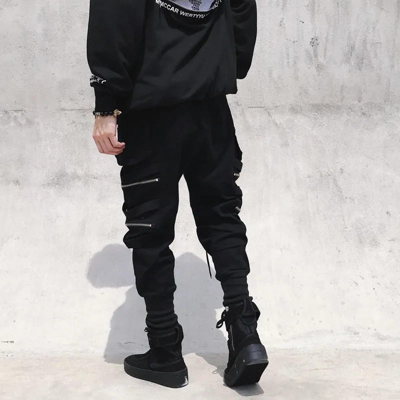 Harajuku Streetwear Joggers Pants Men Fashion Autumn Pencil Pants Hip Hop Elastic Waist Ribbon Trousers Male GY81