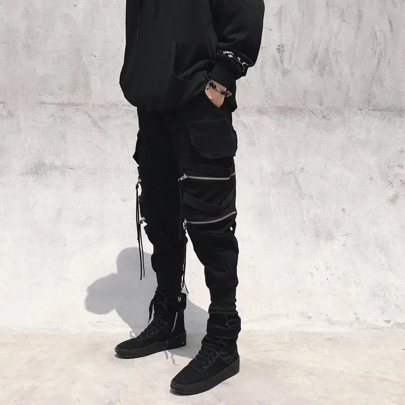 Harajuku Streetwear Joggers Pants Men Fashion Autumn Pencil Pants Hip Hop Elastic Waist Ribbon Trousers Male GY81