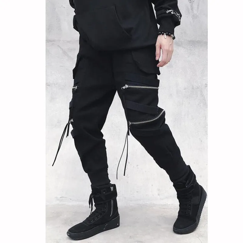 Harajuku Streetwear Joggers Pants Men Fashion Autumn Pencil Pants Hip Hop Elastic Waist Ribbon Trousers Male GY81