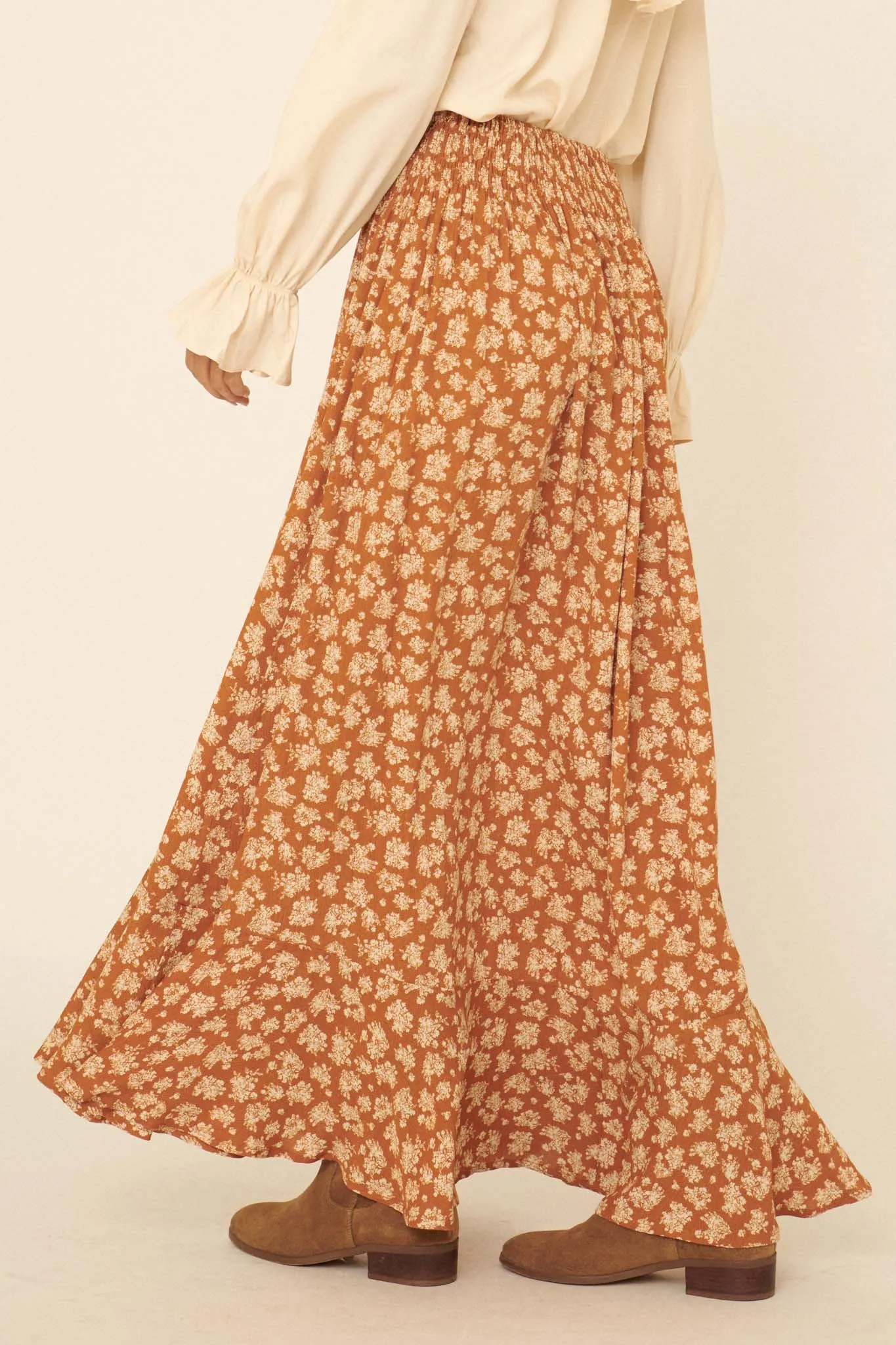 Harvest Blooms Floral Button-Front Maxi Skirt