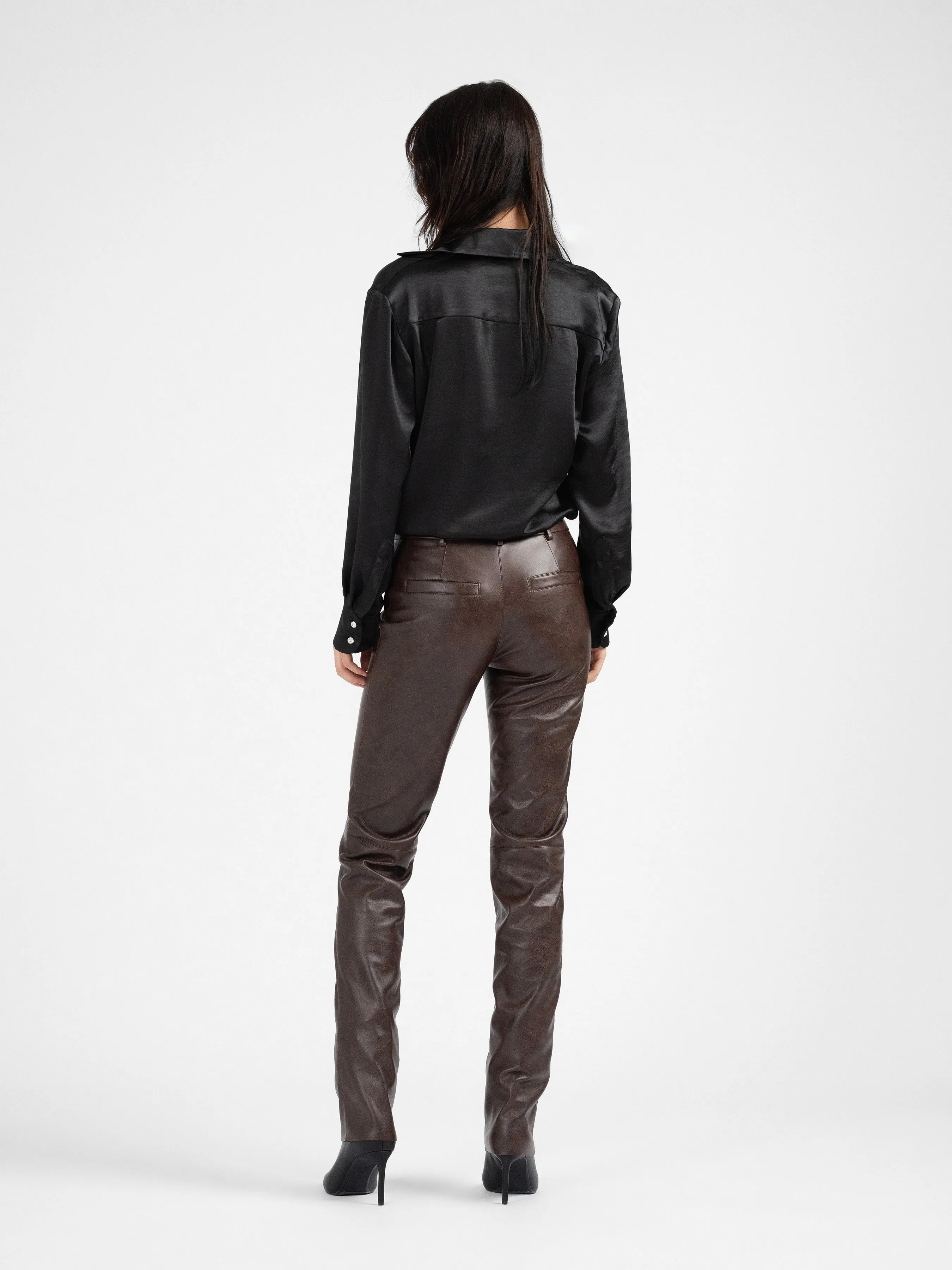 HATTIE dark brown vegan leather cigarette trousers