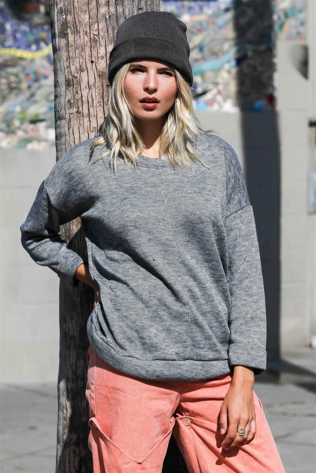 Heather Grey Cuffed Long Sleeve Sweatshirt /3-2