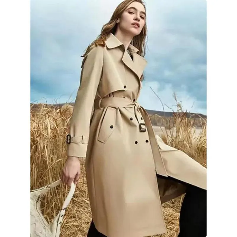 High-End Women€™s Casual Trench Coat – Spring & Autumn Loose Lace-Up Windbreaker