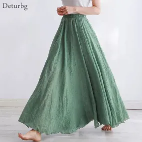 High Quality Cotton Linen Womens Maxi Skirt