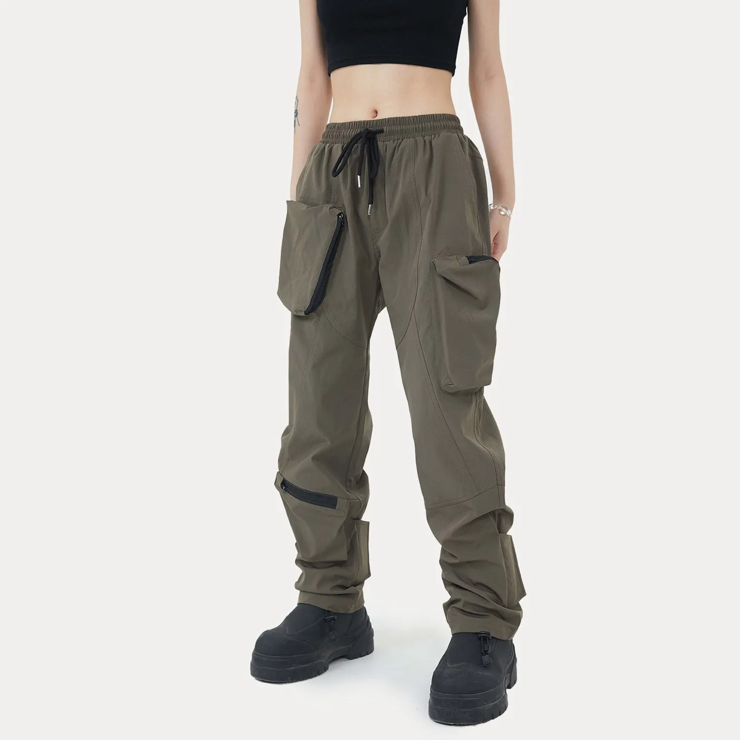 Hip Hop Cargo Pants Autumn Functional Multi Pockets Joggers Trousers for Men Women Elastic Waist Fashion Pant