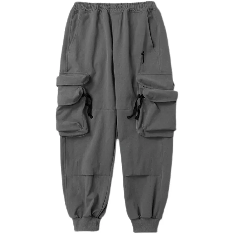 Hip Hop Cargo Pants Men Multi Pocket Function Loose Joggers Trousers Elastic Waist Fahsion Streetwear Pant WB585