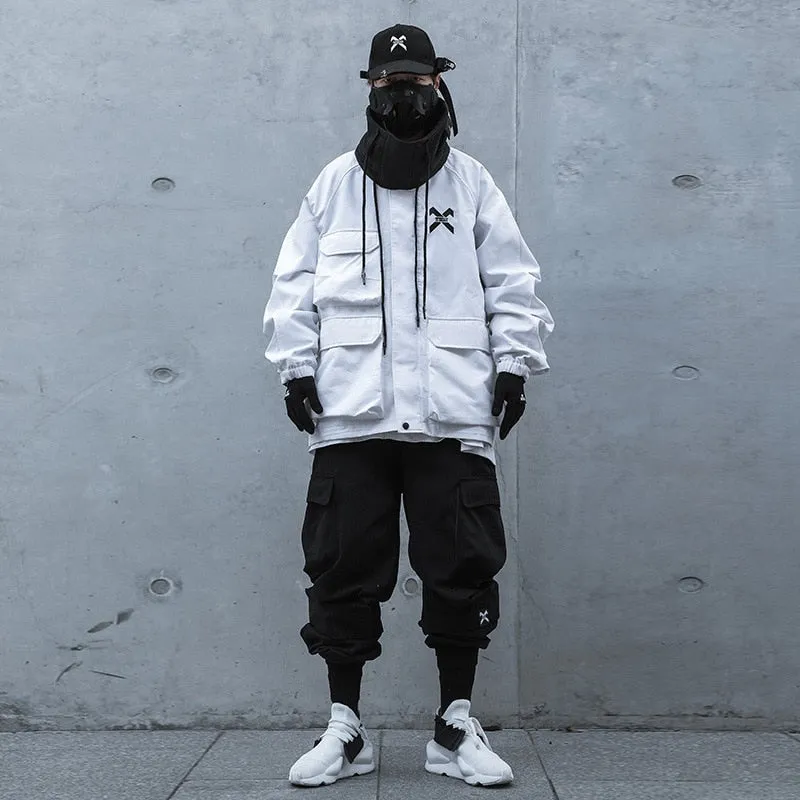 Hip Hop Cargo Pants Men Ribbons Casual Loose Joggers Trousers Elastic Waist Fahsion Harajuku Streetwear Pant W583