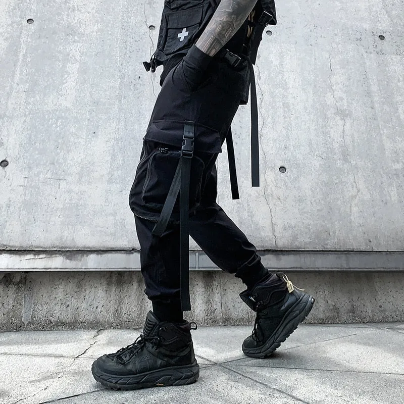 Hip Hop Harem Pants Spring Streetwear Elastic Waist Trousers Joggers Multi-pocket Black Men's Clothing WB546