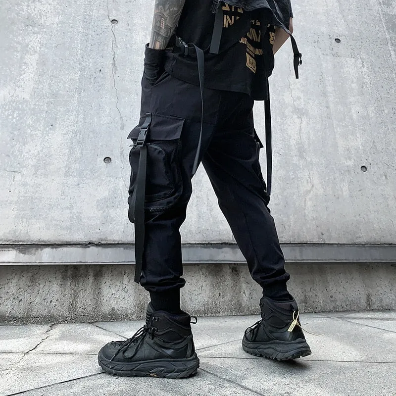 Hip Hop Harem Pants Spring Streetwear Elastic Waist Trousers Joggers Multi-pocket Black Men's Clothing WB546