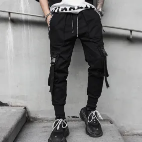 Hip Hop Joggers Pants Men Harajuku Streetwear Ribbons Pants Casual Slim Track Trousers Elastic Waist Male Jogger WB284