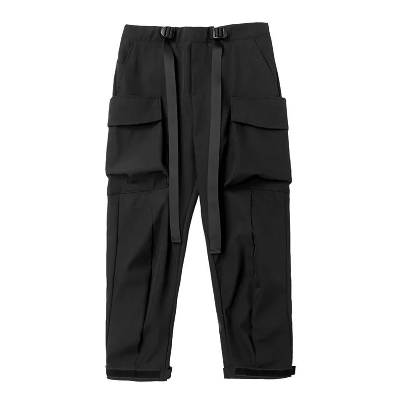 Hip Hop Men Pants Joggers Rope Ribbons Casual Loose Trousers Streetwear Techwear Cargo Pants Sweatpants WB625