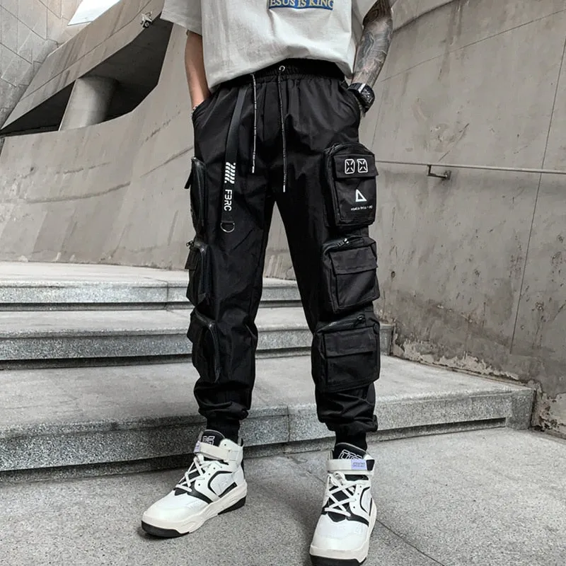 Hip Hop Tactical Cargo Pants Men Multi Pocket Joggers Trousers Autumn Functional Elastic Waist Fashion Streetwear Pant