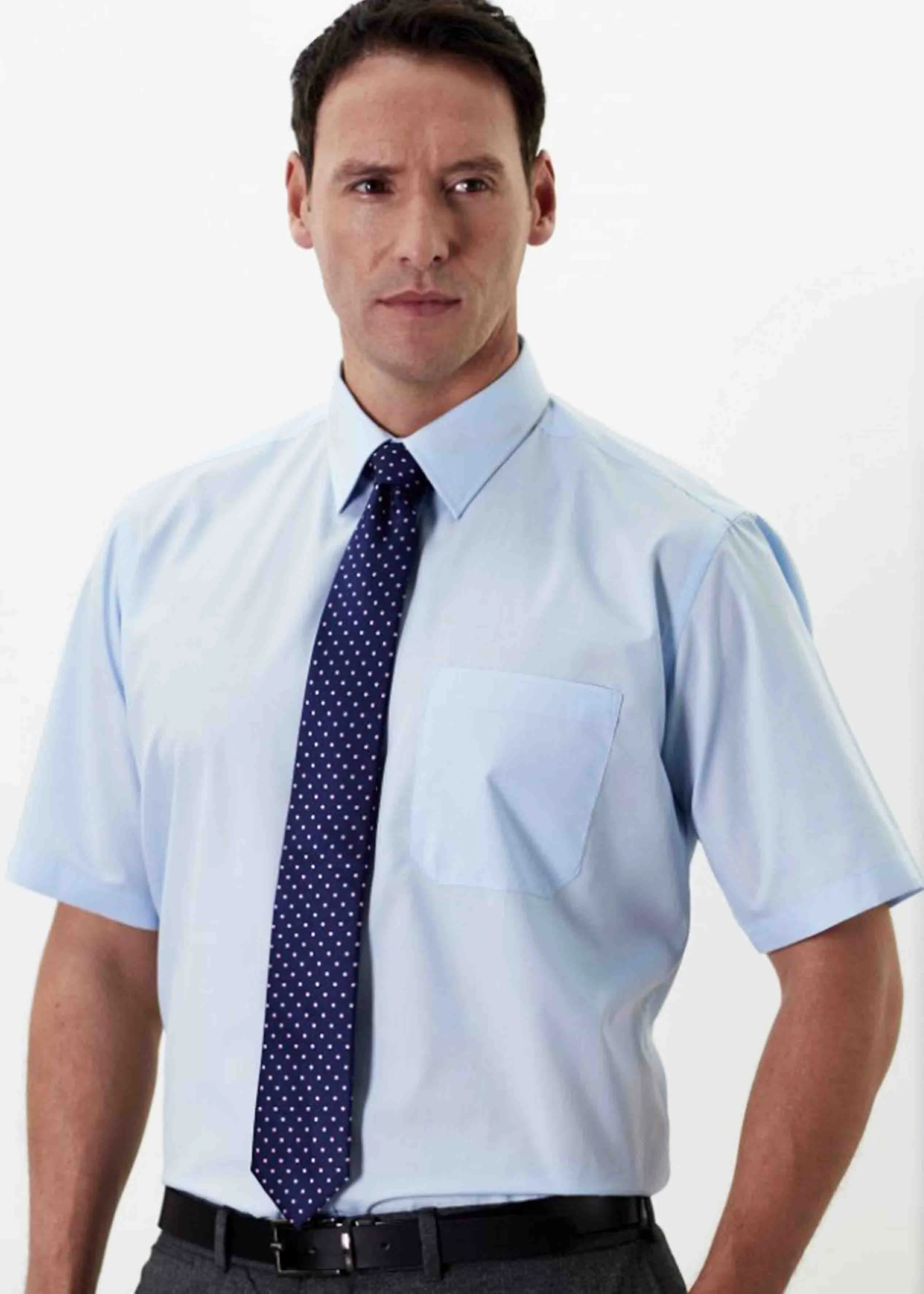 Hughey short sleeved easy care velcro shirt - light blue