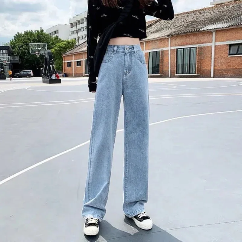 Ilooove 90s Streetwear Y2K Harajuku Gothic High Waist Wide Trousers  Hip Hop Skull Graphic Embroidery Blue Vintage Baggy Punk Style Jeans Mens Womens