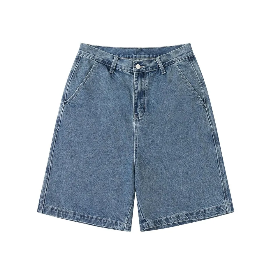 Ilooove Denim Shorts Men's Summer Casual Loose Blue Jeans Shorts Baggy Harajuku Streetwear Hip Hop Short Pants