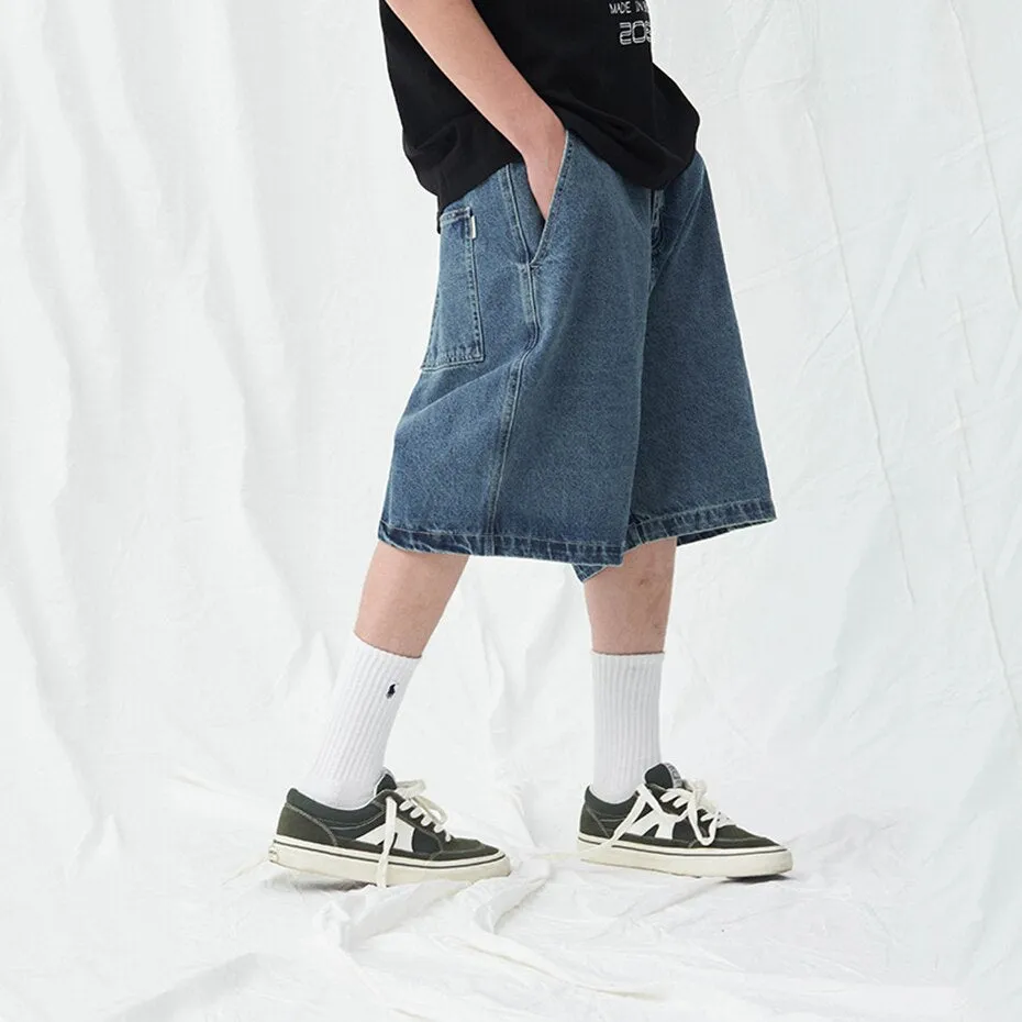 Ilooove Denim Shorts Men's Summer Casual Loose Blue Jeans Shorts Baggy Harajuku Streetwear Hip Hop Short Pants