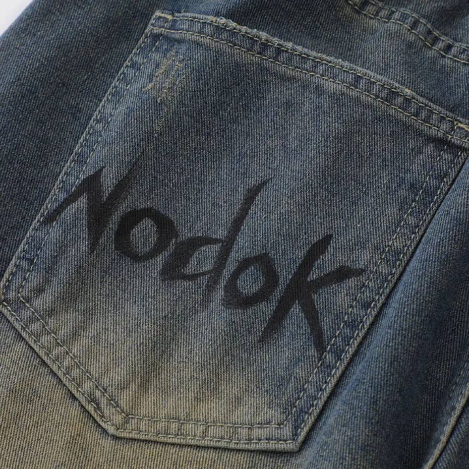 Ilooove Y2K Blue Denim Shorts Spider Cobweb Printed Summer Loose Casual Jeans Shorts Fashion Harajuku Hip Hop Streetwear Shorts for Men