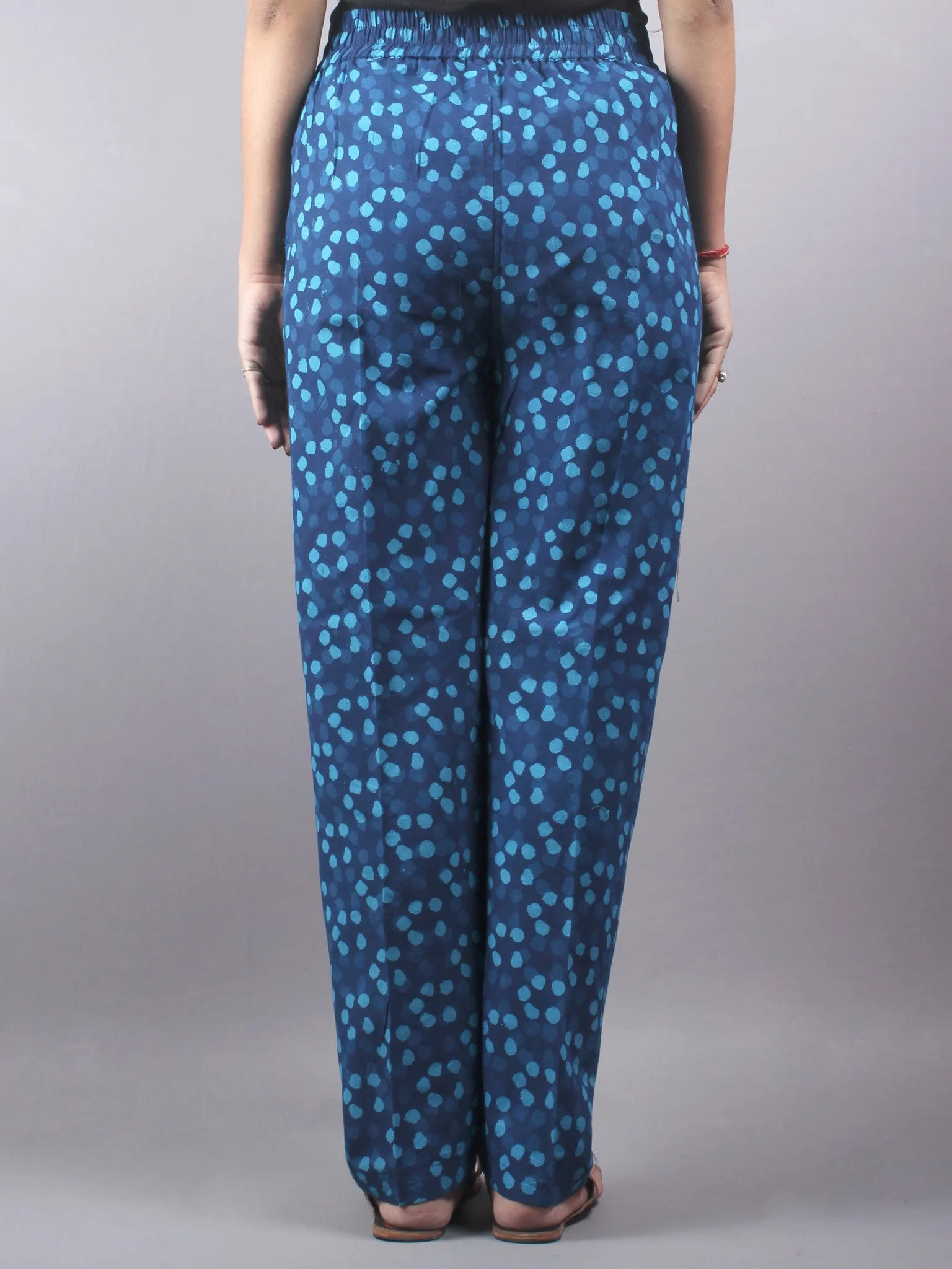 Indigo Hand Block Printed Elasticated Waist Trousers- T0317007